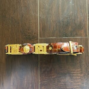 The Unbraned Brand Medusa Geometric Patterned Belt in Brown and Gold